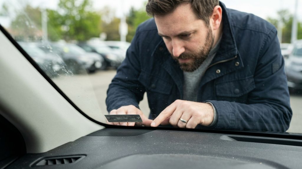 What Is a Car VIN? 7 Reasons It Matters in 2026 1 This image shows a car VIN location on a vehicle dashboard, supporting a guide about vehicle identification numbers, used car checks, history reports, recalls, insurance, and title verification.