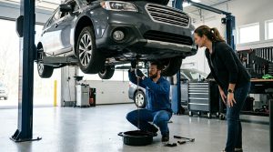 This image shows a mechanic changing engine oil during routine car maintenance, supporting a guide about oil change intervals, oil types, engine protection, and vehicle maintenance.