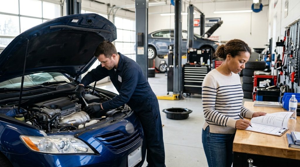 Why Regular Car Servicing Saves You Money: 8 Benefits in 2026 1 This image shows a mechanic performing routine car servicing, supporting a guide about preventive maintenance, repair savings, fuel economy, resale value, and long-term vehicle reliability.