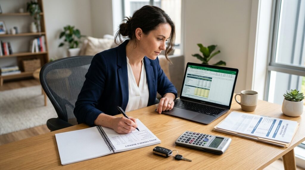 New Car vs Used Car: 7 Key Differences Before You Buy in 2026 2 This image shows a car buyer reviewing car ownership costs, depreciation, insurance, maintenance, and monthly payments. It supports the cost comparison section of a new car vs used car buying guide.